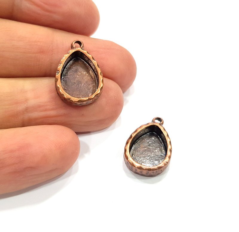4 Copper Pendant Blank Resin Base Hammered Cabochon Blank Mosaic inlay Necklace Mounting Antique Copper Plated Metal (14x10mm blank)  G15894