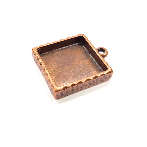 2 Copper Pendant Blank Resin Base Hammered Cabochon Blank Mosaic inlay Necklace Mountings Antique Copper Plated Metal (20 mm blank)  G15895