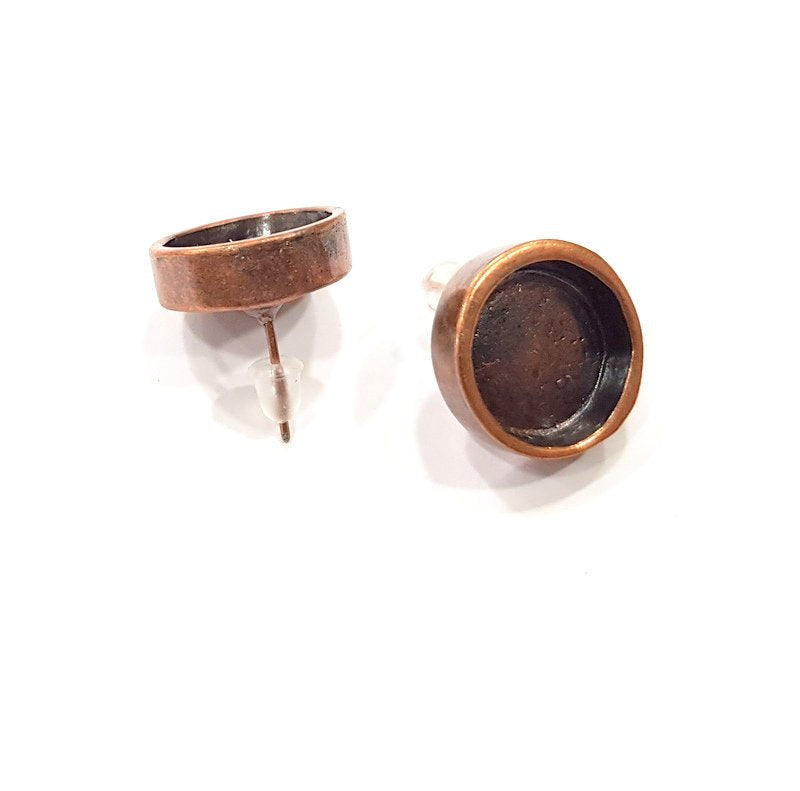 Earring Blank Base Settings Copper Resin Blank Cabochon Base inlay Blank Mountings Antique Copper Plated Brass (12mm blank) 1 Set  G15003