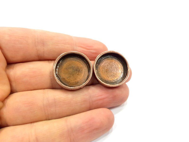 Earring Blank Backs Base Settings Copper Resin Blank Cabochon Base inlay Mountings Antique Copper Plated Brass (20mm blank) 1 Pair G15942