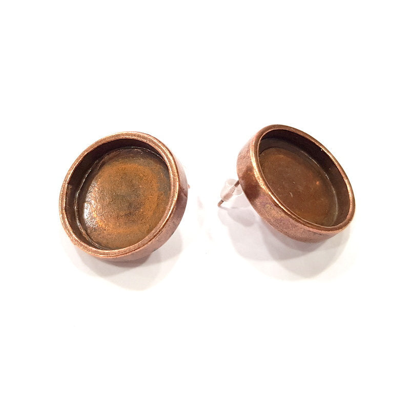 Earring Blank Backs Base Settings Copper Resin Blank Cabochon Base inlay Mountings Antique Copper Plated Brass (20mm blank) 1 Pair G15942