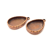 2 Copper Pendant Blank Resin Base Hammered Cabochon Blank Mosaic inlay Necklace Mounting Antique Copper Plated Metal (25x18mm blank)  G15900