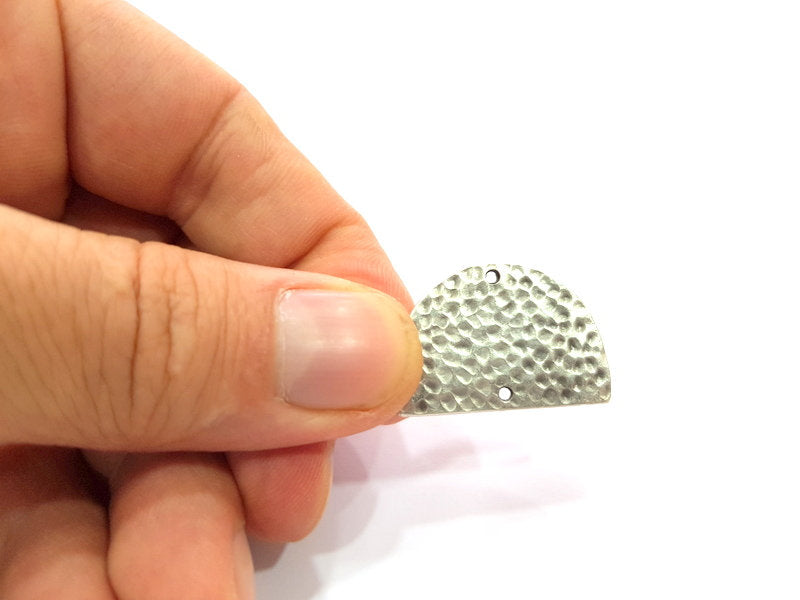 2 Hammered Semi Circle Charm Half Moon Connector Antique Silver Plated Metal (30x20 mm)  G15230