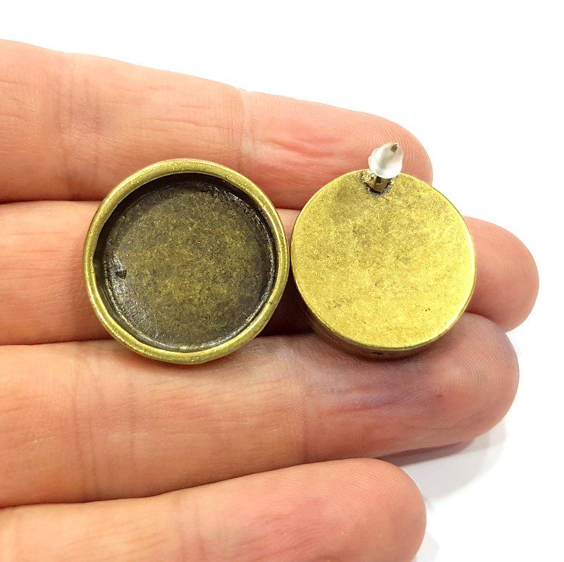 Earring Blank Backs Antique Bronze Resin Base inlay Blank Cabochon Mountings Setting Antique Bronze Plated Metal (20mm blank) 1 pair G15902