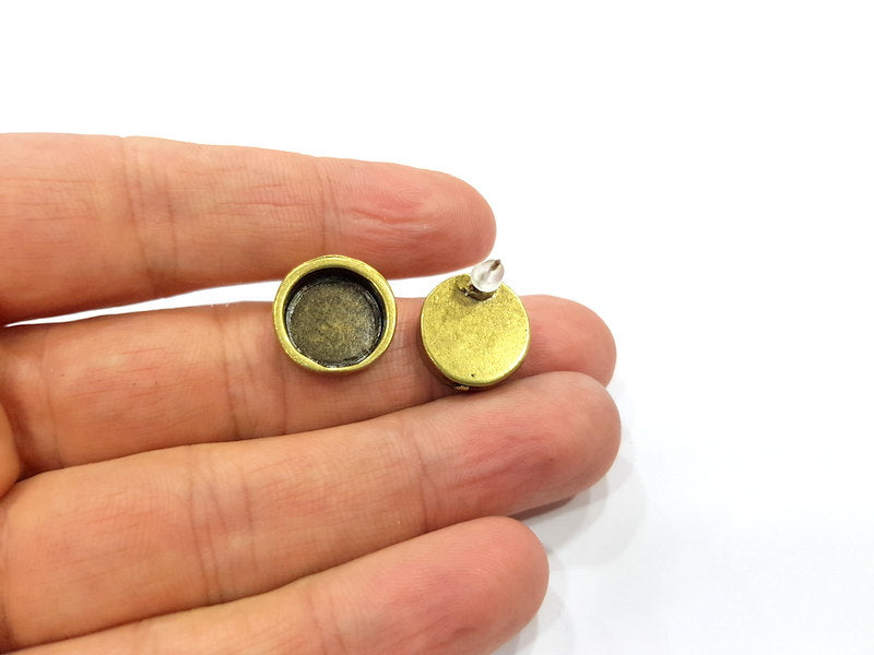 Earring Blank Backs Antique Bronze Resin Base inlay Blank Cabochon Mountings Setting Antique Bronze Plated Metal (12mm blank) 1 pair G15904