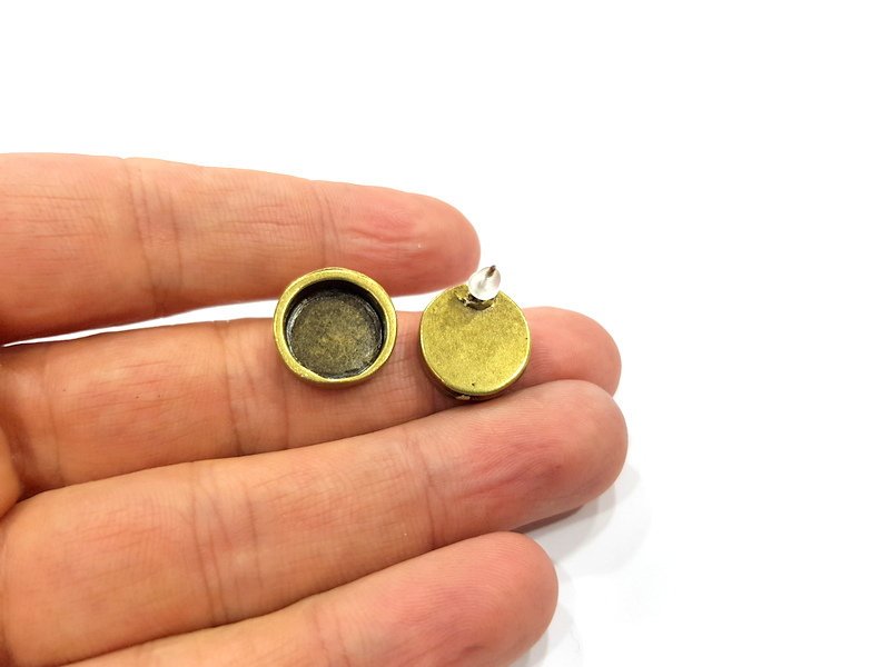 Earring Blank Backs Antique Bronze Resin Base inlay Blank Cabochon Mountings Setting Antique Bronze Plated Metal (12mm blank) 1 pair G15904