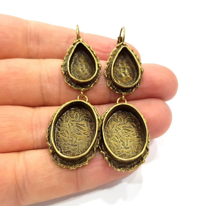 Earring Blank Backs Antique Bronze Resin Base inlay Cabochon Mountings Antique Bronze Plated Brass (20x15+14x10mm blank)  1 pair G15905