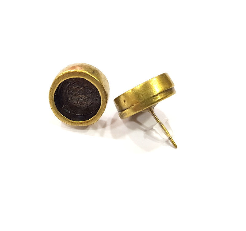 Earring Blank Backs Antique Bronze Resin Base inlay Blank Cabochon Mountings Setting Antique Bronze Plated Metal (10mm blank) 1 pair G15909