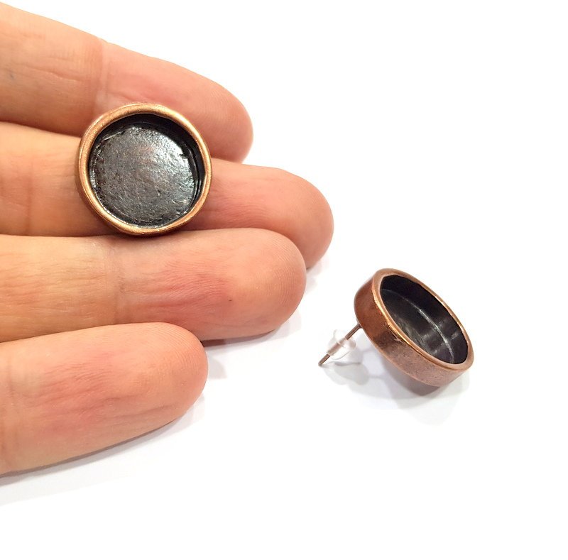 Earring Blank Backs Base Settings Copper Resin Blank Cabochon Base inlay Mountings Antique Copper Plated Brass (16mm blank) 1 Pair G15916