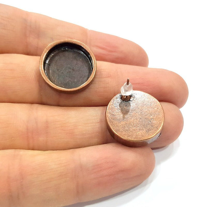 Earring Blank Backs Base Settings Copper Resin Blank Cabochon Base inlay Mountings Antique Copper Plated Brass (16mm blank) 1 Pair G15916