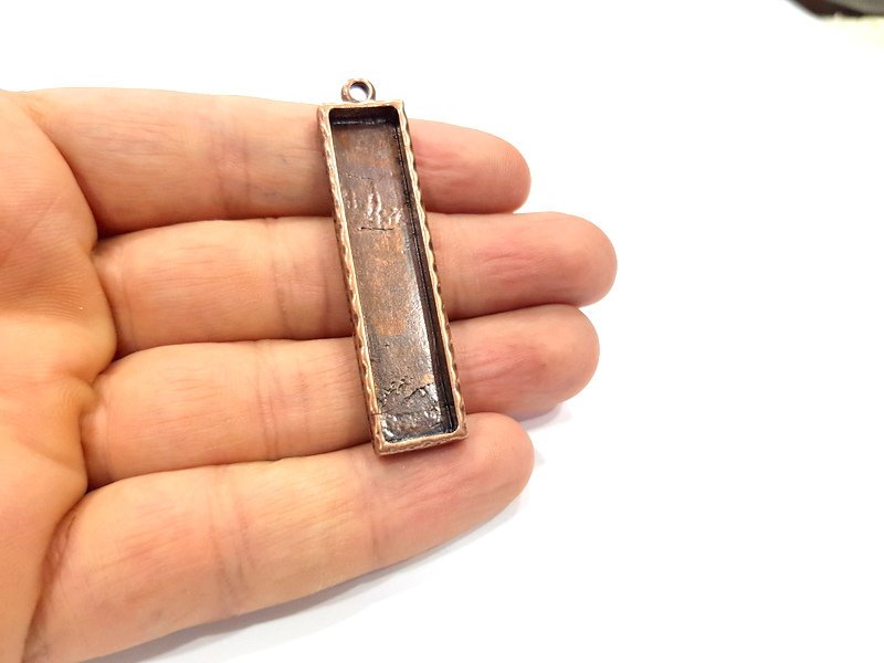 2 Copper Pendant Blank Resin Base Hammered Cabochon Blank Mosaic inlay Necklace Mounting Antique Copper Plated Metal (50x10mm blank)  G15920