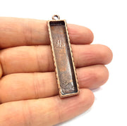 2 Copper Pendant Blank Resin Base Hammered Cabochon Blank Mosaic inlay Necklace Mounting Antique Copper Plated Metal (50x10mm blank)  G15920