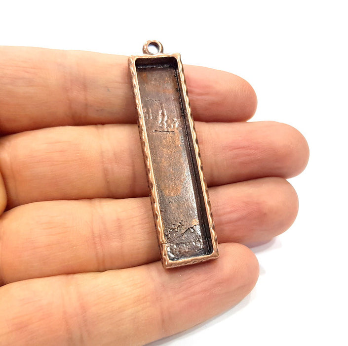 2 Copper Pendant Blank Resin Base Hammered Cabochon Blank Mosaic inlay Necklace Mounting Antique Copper Plated Metal (50x10mm blank)  G15920