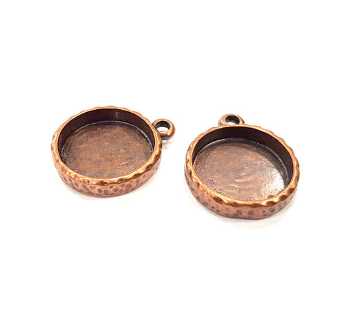 2 Copper Pendant Blank Resin Base Hammered Cabochon Blank Mosaic inlay Necklace Mountings Antique Copper Plated Metal (18 mm blank)  G15921