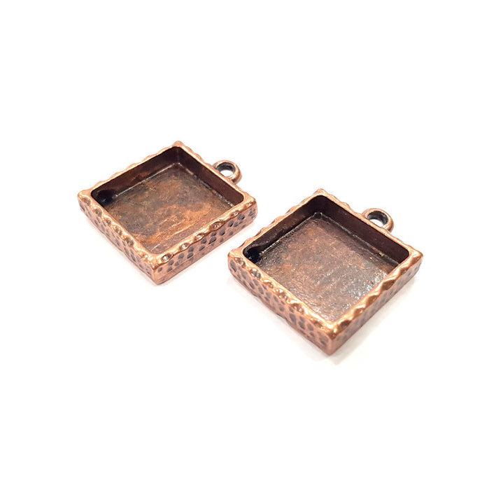 2 Copper Pendant Blank Resin Base Hammered Cabochon Blank Mosaic inlay Necklace Mountings Antique Copper Plated Metal (16 mm blank)  G15923