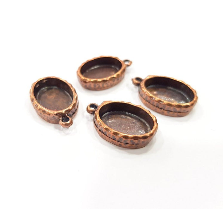 4 Copper Pendant Blank Resin Base Hammered Cabochon Blank Mosaic inlay Necklace Mounting Antique Copper Plated Metal (18x13mm blank)  G16737