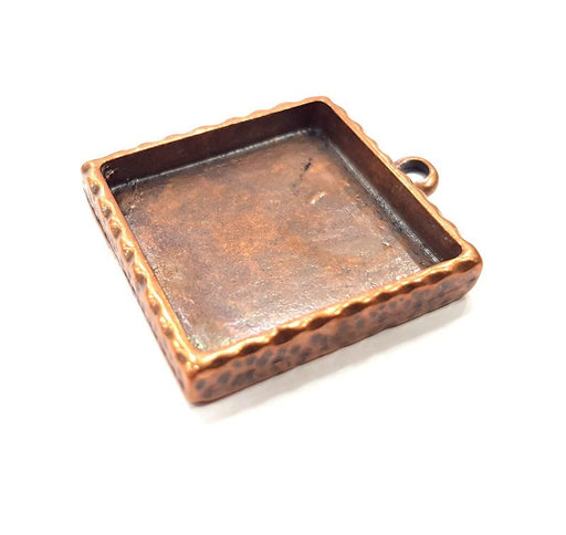 Copper Pendant Blank Resin Base Hammered Cabochon Blank Mosaic inlay Necklace Mountings Antique Copper Plated Metal (25 mm blank)  G15929
