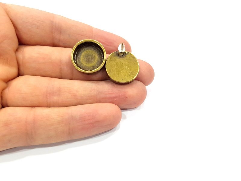 Earring Blank Backs Antique Bronze Resin Base inlay Blank Cabochon Mountings Setting Antique Bronze Plated Metal (16mm blank) 1 pair G15930