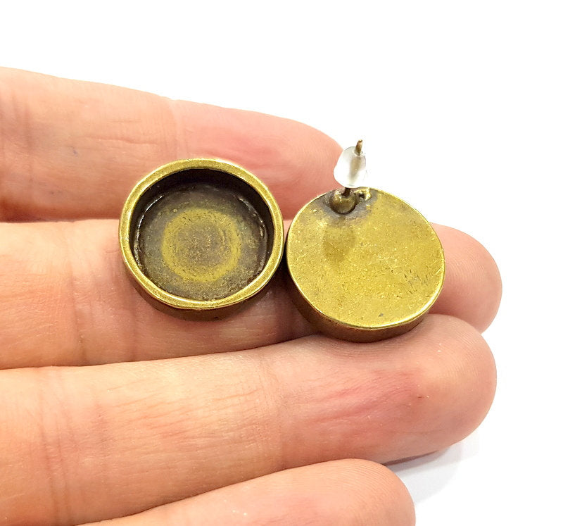 Earring Blank Backs Antique Bronze Resin Base inlay Blank Cabochon Mountings Setting Antique Bronze Plated Metal (16mm blank) 1 pair G15930