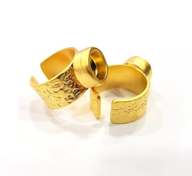 Gold Ring Base Blank Setting Cabochon Base inlay Ring Backs Mounting Adjustable Ring Base Bezel (8mm blank ) Gold Plated Metal G15931