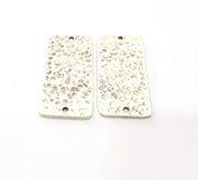 2 Hammered Rectangle Connector Charm Antique Silver Plated Metal (40x18 mm)  G15235