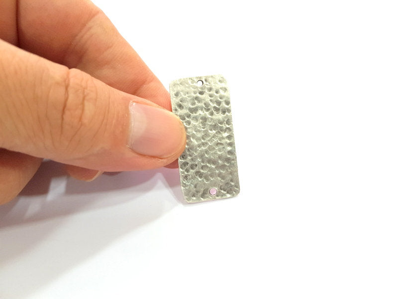2 Hammered Rectangle Connector Charm Antique Silver Plated Metal (40x18 mm)  G15235