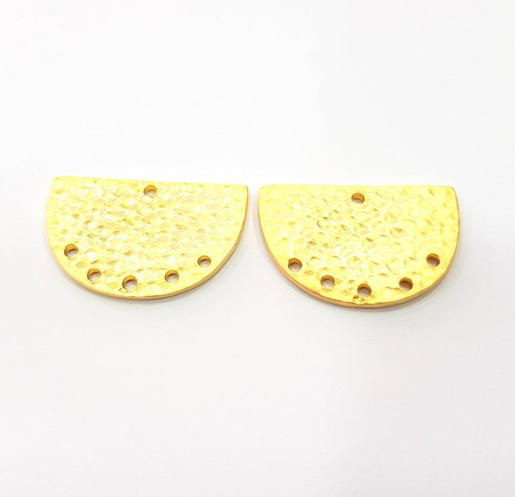 2 Hammered Semi Circle Connector Charms Half Moon Charms Gold Charms Gold Plated Charms  (30x20 mm)  G15238