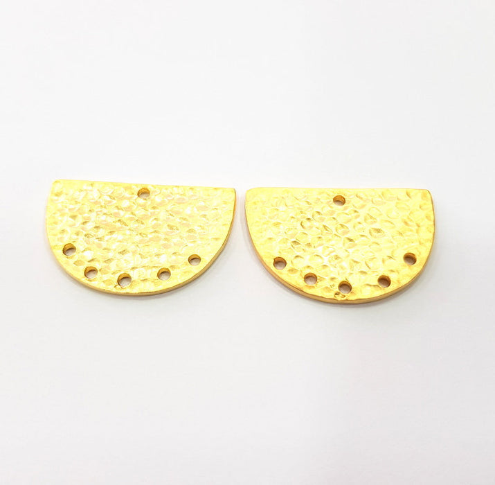 2 Hammered Semi Circle Connector Charms Half Moon Charms Gold Charms Gold Plated Charms  (30x20 mm)  G15238