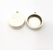 2 Silver Base Blank inlay Blank Pendant Base Resin Blank Mosaic Mountings Antique Silver Plated Metal (18 mm round blank )  G15354