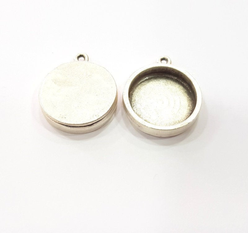 2 Silver Base Blank inlay Blank Pendant Base Resin Blank Mosaic Mountings Antique Silver Plated Metal (18 mm round blank )  G15354