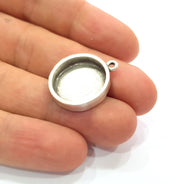 2 Silver Base Blank inlay Blank Pendant Base Resin Blank Mosaic Mountings Antique Silver Plated Metal (18 mm round blank )  G15354