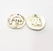 2 Coin Charm Silver Charm Antique Silver Plated Metal (24 mm)  G15241