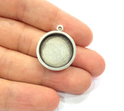 2 Silver Base Blank inlay Blank Pendant Base Resin Blank Mosaic Mountings Antique Silver Plated Metal (20 mm round blank )  G15242