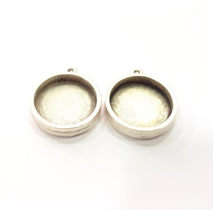 2 Silver Base Blank inlay Blank Pendant Base Resin Blank Mosaic Mountings Antique Silver Plated Metal (20 mm round blank )  G15242