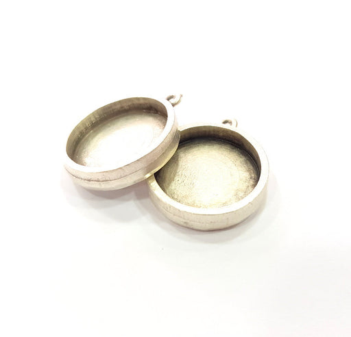 2 Silver Base Blank inlay Blank Pendant Base Resin Blank Mosaic Mountings Antique Silver Plated Metal (20 mm round blank )  G15242