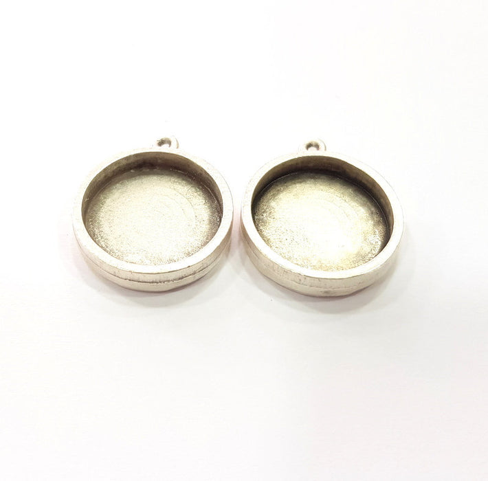 2 Silver Base Blank inlay Blank Pendant Base Resin Blank Mosaic Mountings Antique Silver Plated Metal (20 mm round blank )  G15242