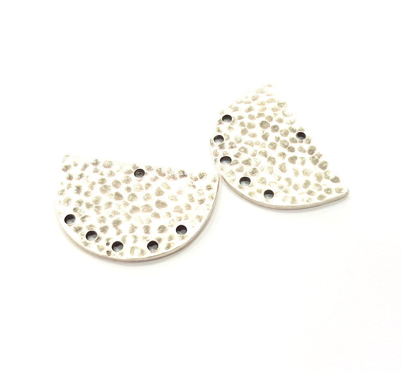 2 Hammered Semi Circle Charm Half Moon Connector Antique Silver Plated Metal (30x20 mm)  G15243