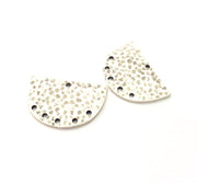 2 Hammered Semi Circle Charm Half Moon Connector Antique Silver Plated Metal (30x20 mm)  G15243