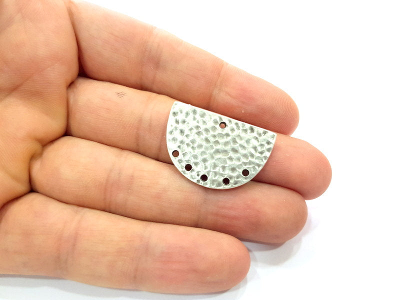 2 Hammered Semi Circle Charm Half Moon Connector Antique Silver Plated Metal (30x20 mm)  G15243