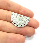 2 Hammered Semi Circle Charm Half Moon Connector Antique Silver Plated Metal (30x20 mm)  G15243