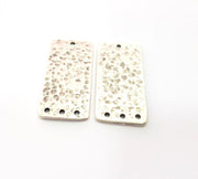 2 Hammered Rectangle Connector Charm Antique Silver Plated Metal (40x18 mm)  G15244
