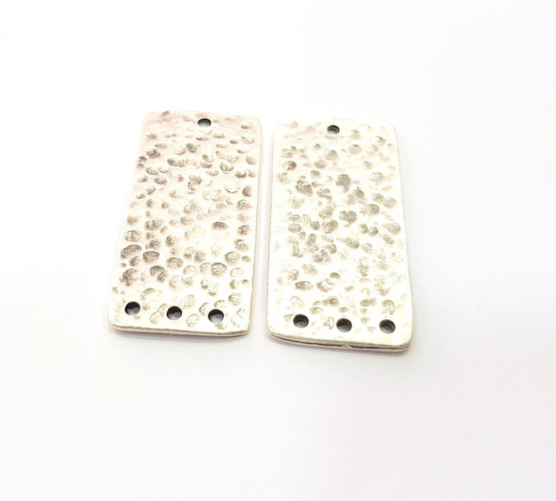 2 Hammered Rectangle Connector Charm Antique Silver Plated Metal (40x18 mm)  G15244