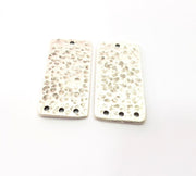 2 Hammered Rectangle Connector Charm Antique Silver Plated Metal (40x18 mm)  G15244