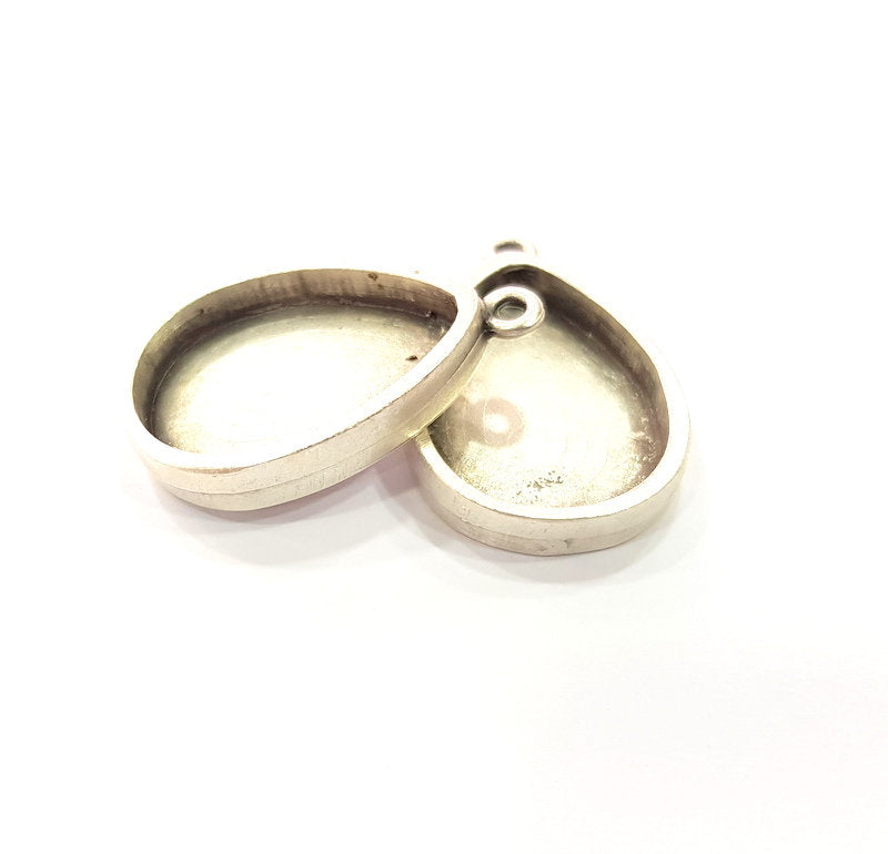2 Silver Base Blank inlay Blank Pendant Base Resin Blank Mosaic Mountings Antique Silver Plated Metal (25x18 mm drop blank )  G15246