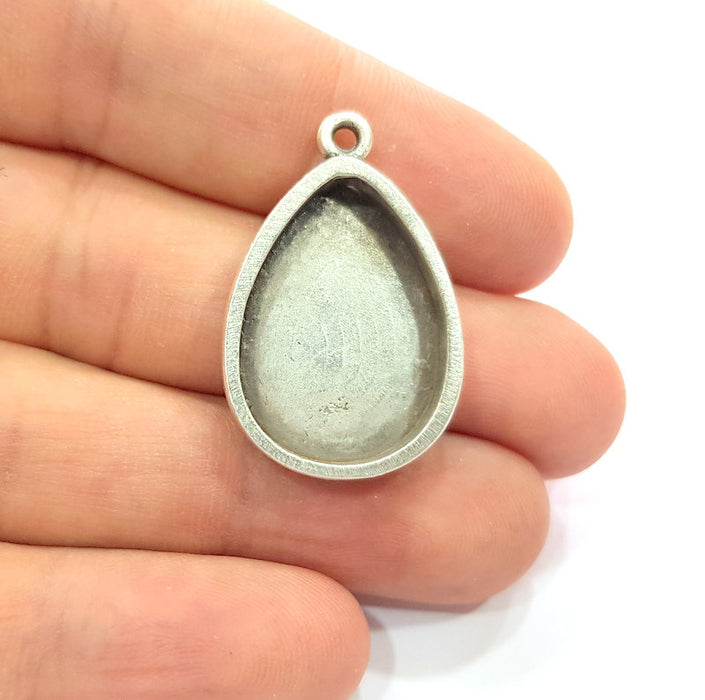 2 Silver Base Blank inlay Blank Pendant Base Resin Blank Mosaic Mountings Antique Silver Plated Metal (25x18 mm drop blank )  G15246