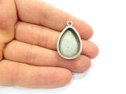 2 Silver Base Blank inlay Blank Pendant Base Resin Blank Mosaic Mountings Antique Silver Plated Metal (25x18 mm drop blank )  G15246