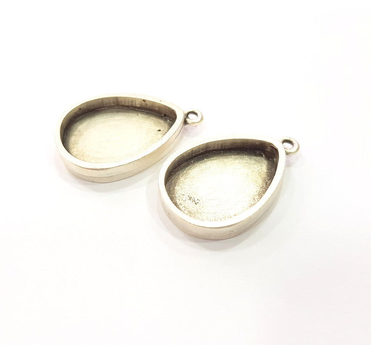 2 Silver Base Blank inlay Blank Pendant Base Resin Blank Mosaic Mountings Antique Silver Plated Metal (25x18 mm drop blank )  G15246