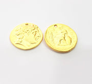 2 Coin Charms Gold Charms Gold Plated Charms  (28 mm)  G15355