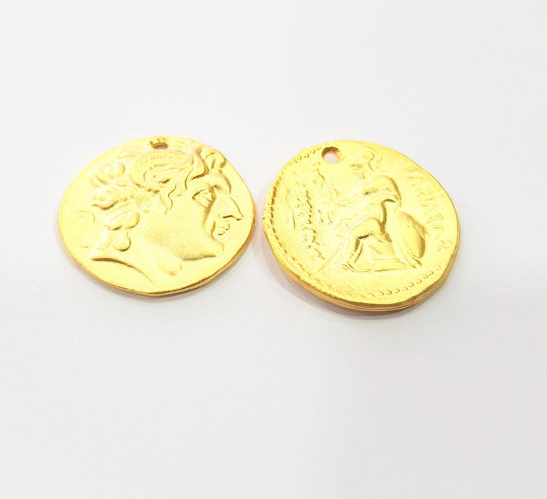 2 Coin Charms Gold Charms Gold Plated Charms  (28 mm)  G15355