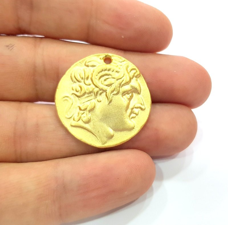 2 Coin Charms Gold Charms Gold Plated Charms  (28 mm)  G15355